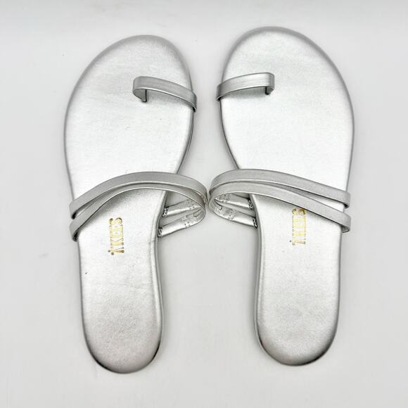 TKEES Womens Leah Flat Sandals US 5 EU 36 Silver Slip On NWOB - Picture 10 of 13